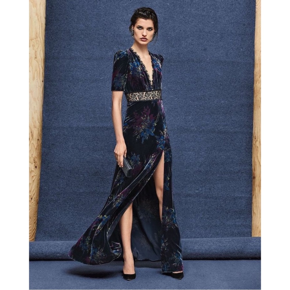 NEW Jill Stuart Women's Lace Inset Velvet Floral Maxi Dress - Picture 2 of 13